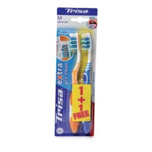 Trisa Toothbrush Extra Pro Clean Medium 2pc Assorted Colours