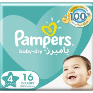 Pampers Baby-Dry Diapers Size 4, 9-14kg with Leakage Protection 16pcs
