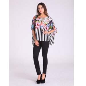 Ladies top – Black Stripes with Floral Design FREE SIZE
