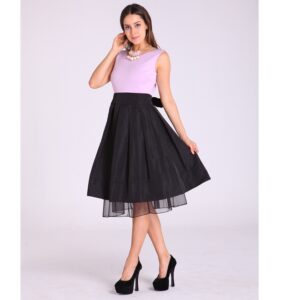 Light Purple & Black Sleeveless Dress 38