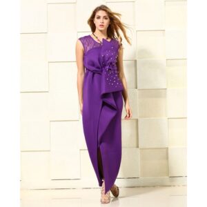 Purple Sleeveless Dress with Pearl Design 38