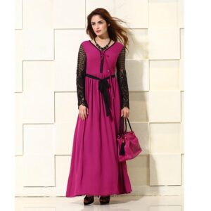 Purple with Black Lace Long Sleeves Dress 38