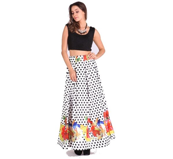 Skirt - White with Polka Dots & Floral Design 26
