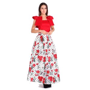 Skirt - White with Polka Dots & Floral Design 26