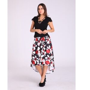 Skirt – Black with White & Red Floral Design 26