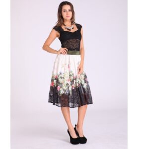 Skirt – Cream with Floral Design & Black Trim 26