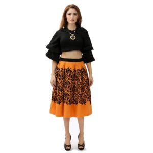 Skirt – Orange with Black Floral Design 26