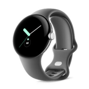 Google Pixel Watch Polished Silver case Charcoal Active band