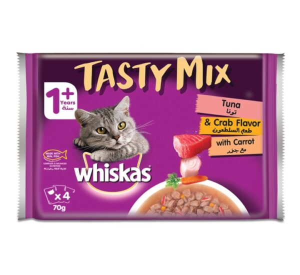 Whiskas-Tasty-Mix-Tuna-Crab-Collection-in-Gravy-Wet-Cat-Food-for-Adult-Cats-1-Years-Pack-of-4x70-g