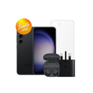 Galaxy-S23-5G-128GB-Galaxy-Buds2-Pro-25W-Adapter-Clear-Case-Screen-Protector-Bundle-Offer-Black