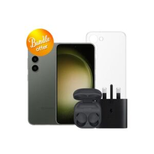 Galaxy-S23-5G-128GB-Galaxy-Buds2-Pro-25W-Adapter-Clear-Case-Screen-Protector-Bundle-Offer-Green