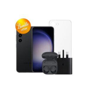 Galaxy-S23-5G-256GB-Galaxy-Buds2-Pro-25W-Adapter-Clear-Case-Screen-Protector-Bundle-Offer-Black