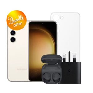 Galaxy-S23-5G-256GB-Galaxy-Buds2-Pro-25W-Adapter-Clear-Case-Screen-Protector-Bundle-Offer-Cream