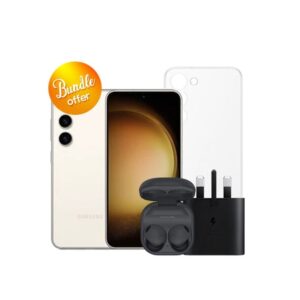 Galaxy-S23-5G-512GB-Galaxy-Buds2-Pro-25W-Adapter-Clear-Case-Screen-Protector-Bundle-Offer-Cream