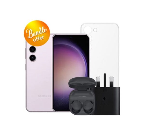 Galaxy-S23-5G-512GB-Galaxy-Buds2-Pro-25W-Adapter-Clear-Case-Screen-Protector-Bundle-Offer-Lavender