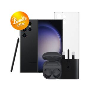 Galaxy-S23-Ultra-5G-256GB-Galaxy-Buds2-Pro-25W-Adapter-Clear-Case-Screen-Protector-Bundle-Offer 1