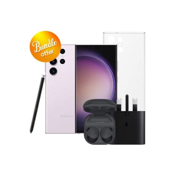 Galaxy-S23-Ultra-5G-512GB-Galaxy-Buds2-Pro-25W-Adapter-Clear-Case-Screen-Protector-Bundle-Offer-Lavender