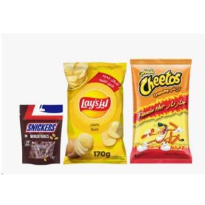 Snickers-Miniatures-Chocolate-150g-Lays-Salt-170g-Cheetos-Flaming-Hot-190g