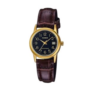 Casio-LTP-V002GL-1BUD-Women-s-Watch-Analog-Black-Dial-Brown-Leather-Band