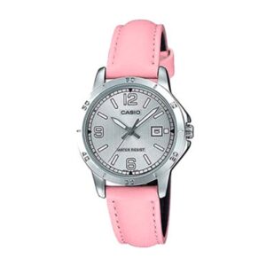 Casio-LTP-V004L-4BUDF-Women-s-Watch-Analog-Silver-Dial-Pink-Leather-Band