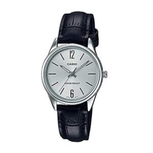 Casio-LTP-V005L-7BUDF-Women-s-Watch-Analog-Silver-Dial-Black-Leather-Band