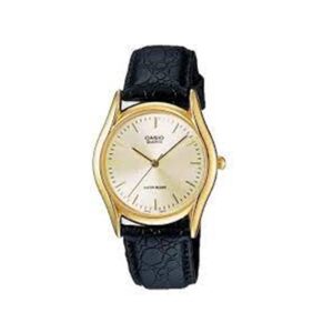 Casio, MTP-1094Q-7AD, Mens Watch Analog, Champagne Dial Black Leather Band