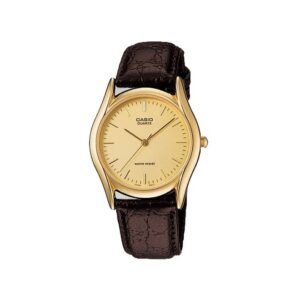 Casio, MTP-1094Q-9AD, Mens Watch Analog, Champagne Dial Brown Leather Band