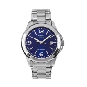 Casio-MTP-1215A-2ADF-Men-s-Watch-Analog-Blue-Dial-Silver-Stainless-Band