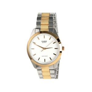 Casio-MTP-1274D-7BDF-Men-s-Watch-Analog-White-Dial-Silver-Gold-Stainless-Band