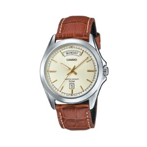 Casio-MTP-1370L-9AVDF-Men-s-Watch-Analog-White-Dial-Brown-Leather-Band