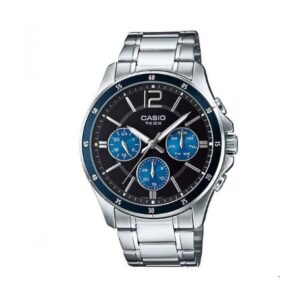 Casio-MTP-1374D-2AVDF-Men-s-Watch-Analog-Black-Blue-Dial-Silver-Stainless-Band