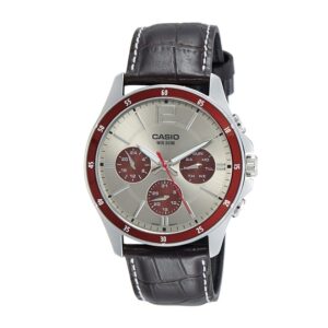 Casio-MTP-1374L-7A1VD-Men-s-Watch-Analog-Silver-Maroon-Dial-Black-Leather-Band