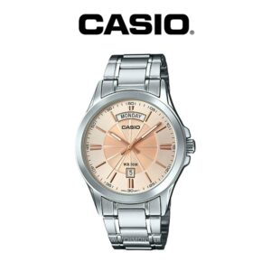 Casio-MTP-1381D-9AVDF-Men-s-Watch-Analog-Rose-Gold-Dial-Silver-Stainless-Band