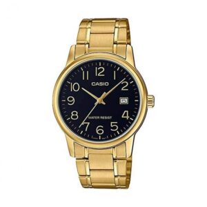 Casio-MTP-V002G-1BUDF-Men-s-Watch-Analog-Black-Dial-Gold-Stainless-Band