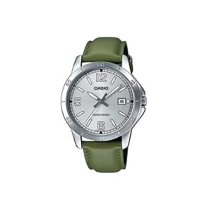 Casio-MTP-V004L-3BUDF-Men-s-Watch-Analog-Silver-Dial-Green-Leather-Band