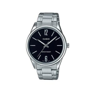 Casio-MTP-V005D-1BUDF-Men-s-Watch-Analog-Black-Dial-Silver-Stainless-Band