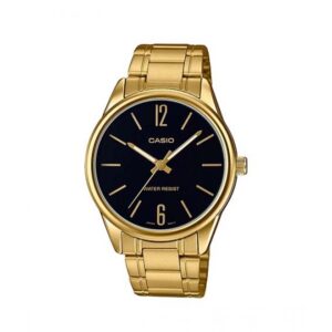 Casio-MTP-V005G-1BUDF-Men-s-Watch-Analog-Black-Dial-Gold-Stainless-Band