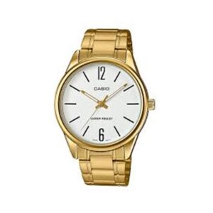 Casio-MTP-V005G-7BUDF-Men-s-Watch-Analog-White-Dial-Gold-Stainless-Band