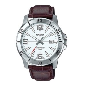 Casio-MTP-VD01L-7BVUDF-Mens-Watch-Analog-White-Dial-Brown-Leather-Band