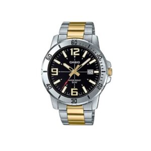 Casio-MTP-VD01SG-1BVUDF-Mens-Watch-Analog-Black-Dial-Silver-Gold-Stainless-Band