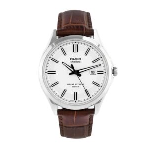 Casio-MTS-100L-7AVDF-Mens-Watch-Analog-White-Dial-Brown-Leather-Band