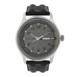 Fastrack-3001SL02-Mens-Watch-Analog-Grey-Dial-Black-Leather-Band