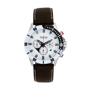 Fastrack-3072SL01-Mens-Analog-Watch-White-Dial-Multi-Function-3-Hands-Brown-Leather-Strap