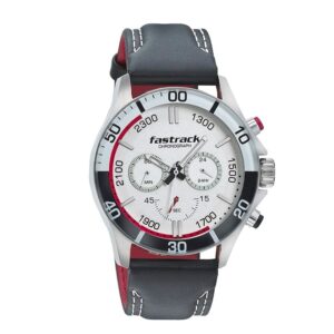 Fastrack-3072SL14-Mens-Analog-Watch-White-Dial-Multi-Function-3-Hands-Black-Leather-Strap