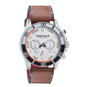 Fastrack-3072SL15-Mens-Watch-Analog-White-Dial-Multi-Function-3-Hands-Tan-Brown-Leather-Strap