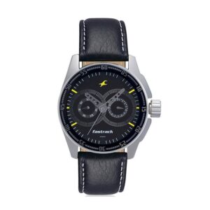 Fastrack-3089SL02-Mens-Analog-Watch-Black-Dial-Multi-Function-3-Hands-Black-Leather-Strap