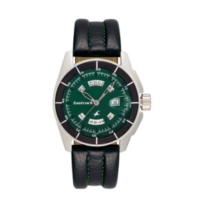 Fastrack-3089SL03-Mens-Analog-Watch-Green-Dial-Black-Leather-Strap