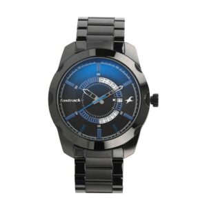 Fastrack-3123NM01-Mens-Analog-Watch-Blue-Black-Dial-Black-Stainless-Steel-Strap