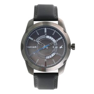 Fastrack-3123QL01-Mens-Analog-Watch-Charcoal-Grey-Dial-Grey-Leather-Strap