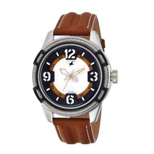 Fastrack-3157KL01-Mens-Analog-Watch-White-Black-Dial-Brown-Leather-Strap